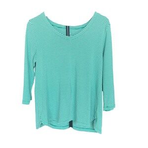 J. Jill Pima Cotton 3/4 Sleeve V-Neck Striped Tee Green White LP Petite